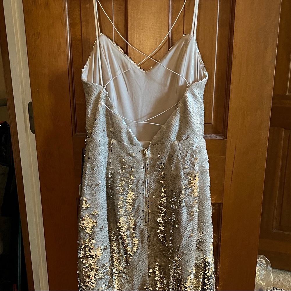 ASTR- gold sequin strappy back dress